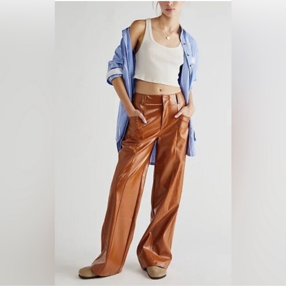Star-Crossed Lovers Vegan Leather Straight-Leg Pants NEW